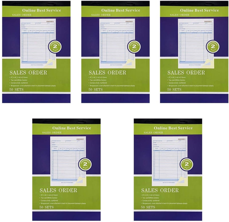MegaDeal 5 Pack Large Sales Order Book Receipt Invoice Duplicate Carbonless Copy 50 Sets 5.5" X 8"5 - Image 1